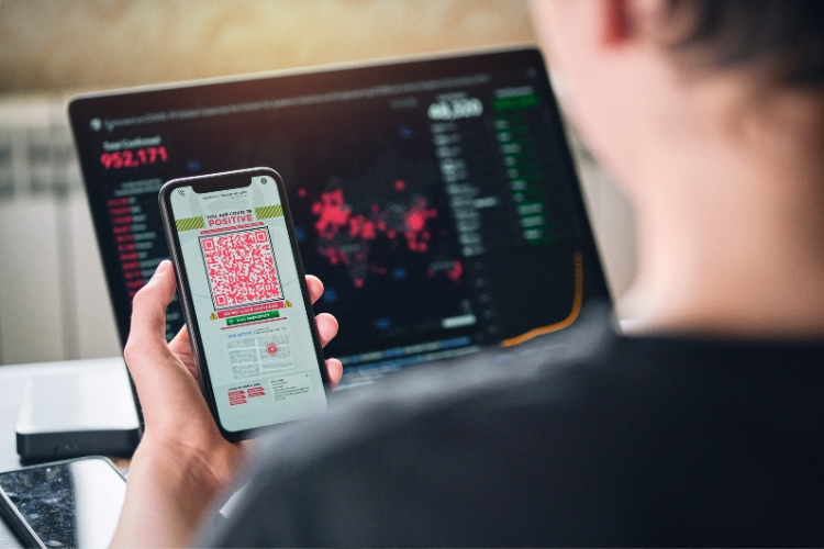 man using mobile focus