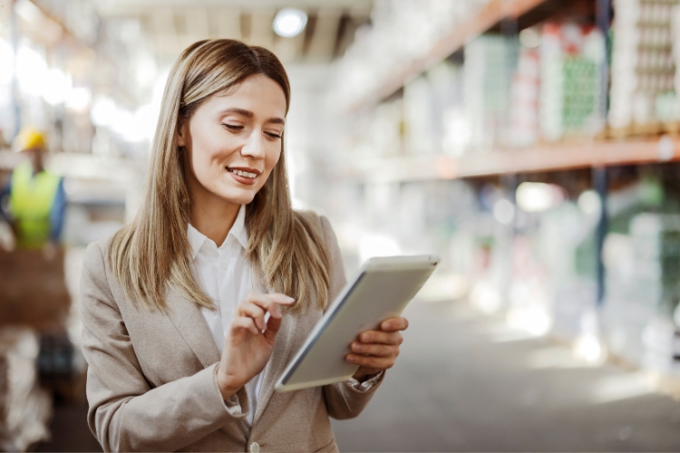 woman using tablet focus